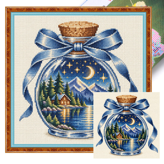 Bergnacht – Vollständiges, gestanztes Kreuzstichbild, 30 × 30 cm – Huacan