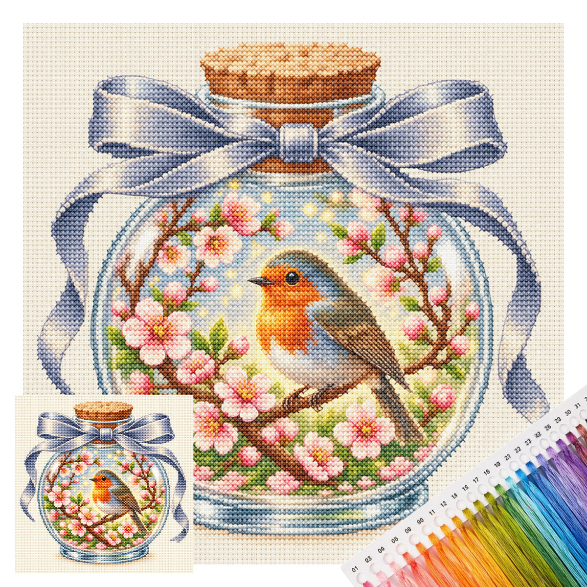 Spring Robin-Bird - Full 14CT Stamped Cross Stitch 30x30CM - Huacan