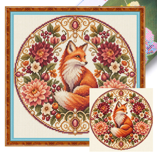 Blumenmuster - Vollständiges 11-faches Kreuzstichmuster mit Stempelung 45x45CM - Huacan