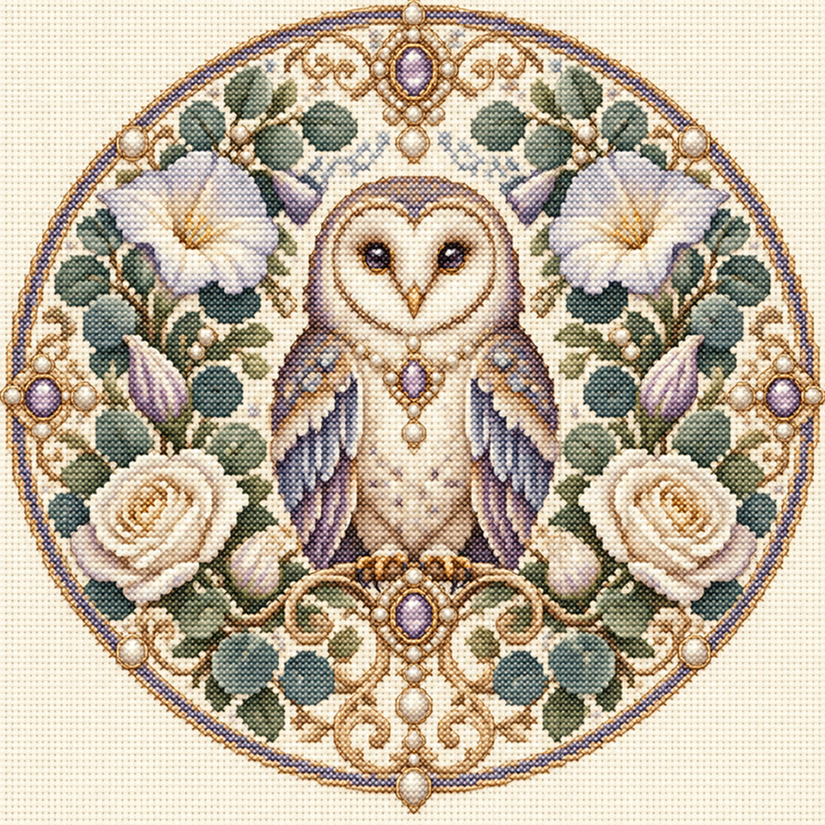 Eulen-Garten - Vollständiges 11-teiliges gestanztes Kreuzstich-Set 45x45CM - Huacan