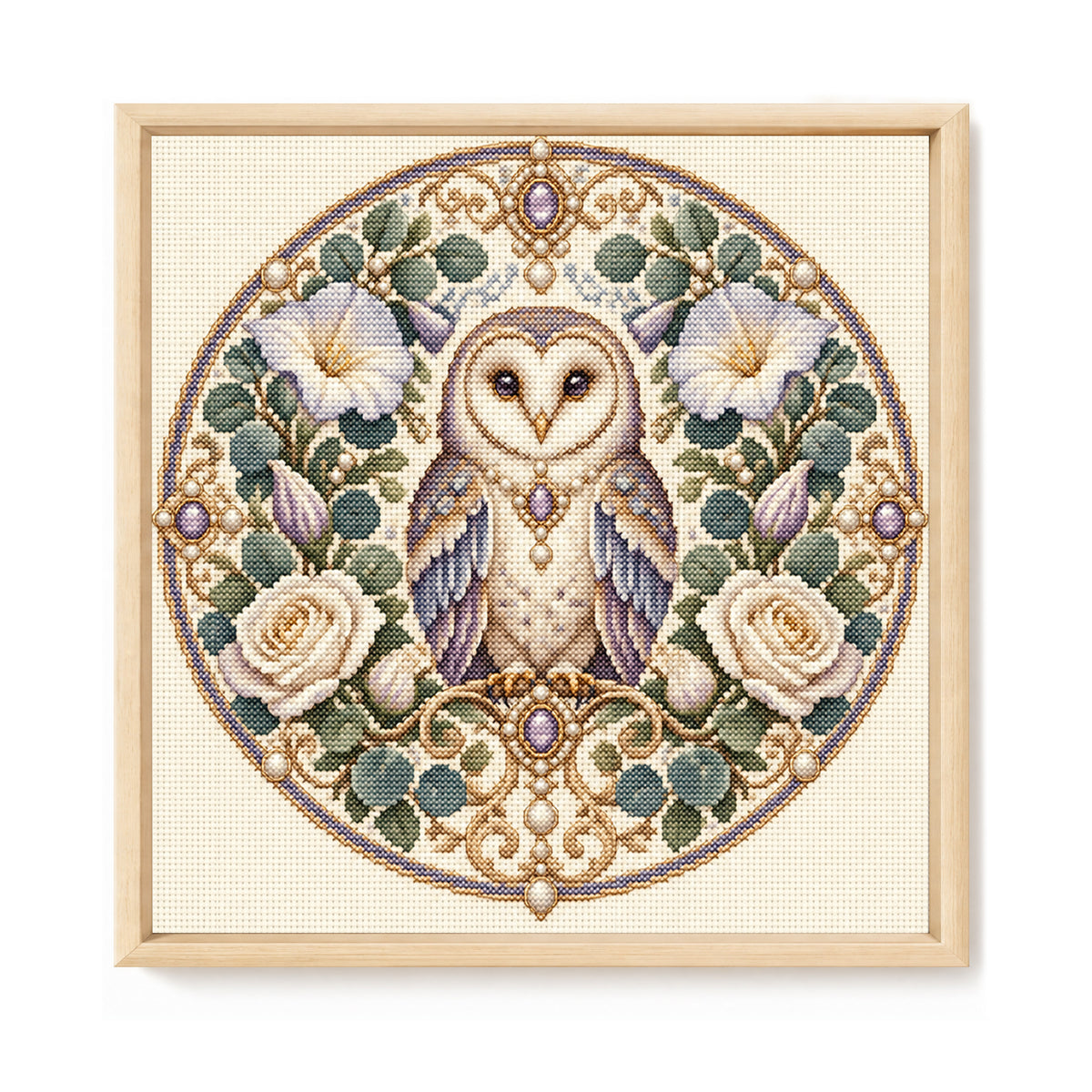 Eulen-Garten - Vollständiges 11-teiliges gestanztes Kreuzstich-Set 45x45CM - Huacan