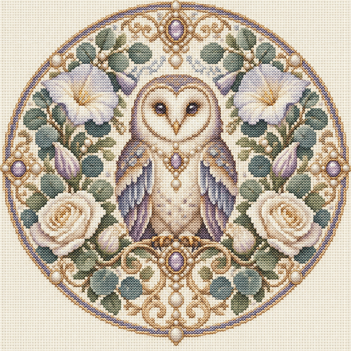 Eulen-Garten - Vollständiges 11-teiliges gestanztes Kreuzstich-Set 45x45CM - Huacan