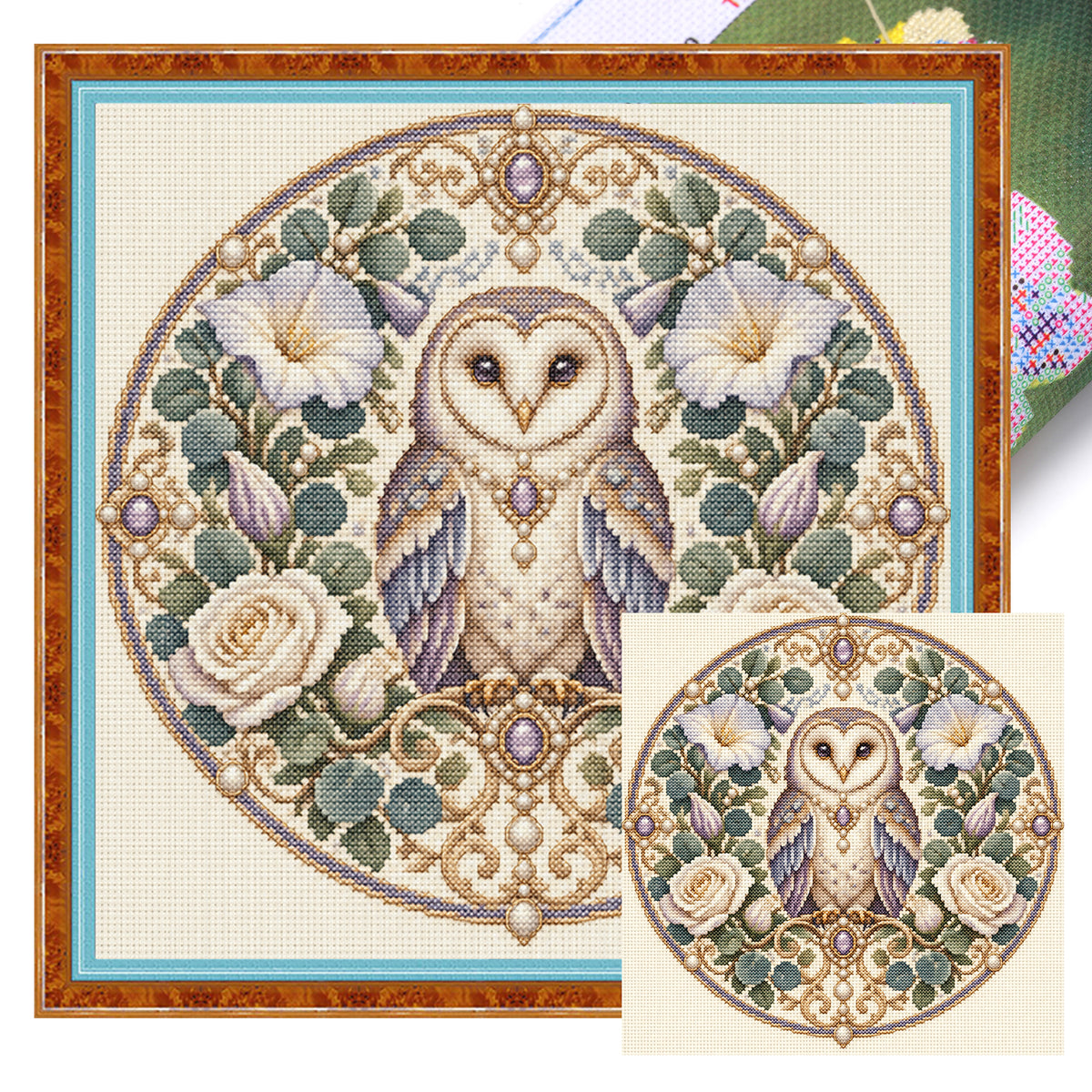 Eulen-Garten - Vollständiges 11-teiliges gestanztes Kreuzstich-Set 45x45CM - Huacan