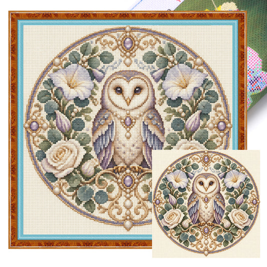 Eulen-Garten - Vollständiges 11-teiliges gestanztes Kreuzstich-Set 45x45CM - Huacan