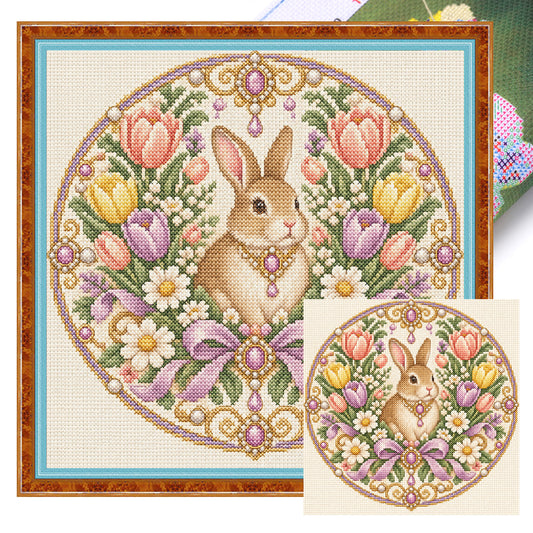 Tulip Rabbit - Vollständiges 11CT Stempel-Kreuzstich-Set 45x45CM - Huacan
