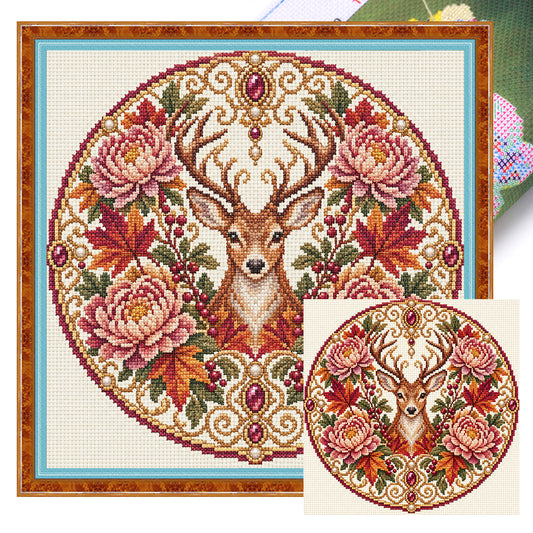 Hirsch Herbst – Vollständiges 11CT gestempeltes Kreuzstichset 45x45CM – Huacan
