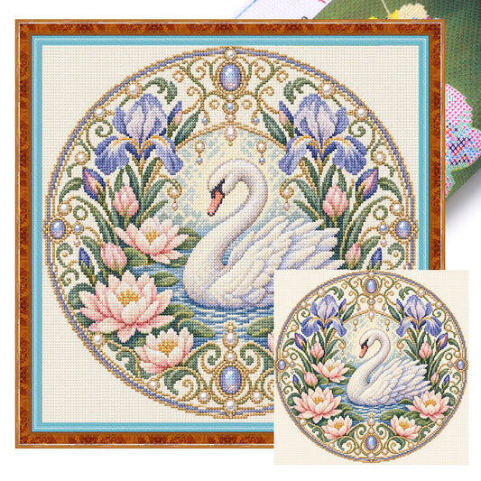 Schwan-Lotus – Vollständiges 11CT Stempel-Kreuzstich-Set 45x45cm – Huacan