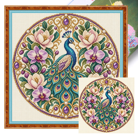 Pfauen-Orchidee - Vollständiges 11CT gestempeltes Kreuzstich-Set 45x45CM - Huacan