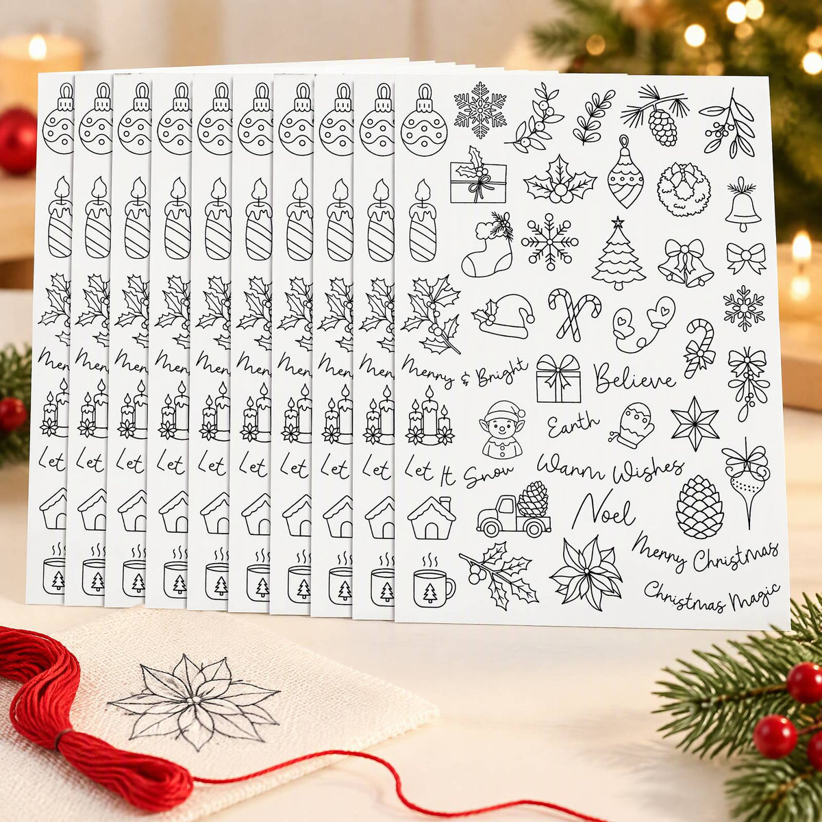 Embroidery Transfer Paper Christmas 12 Sheets Cozy Style