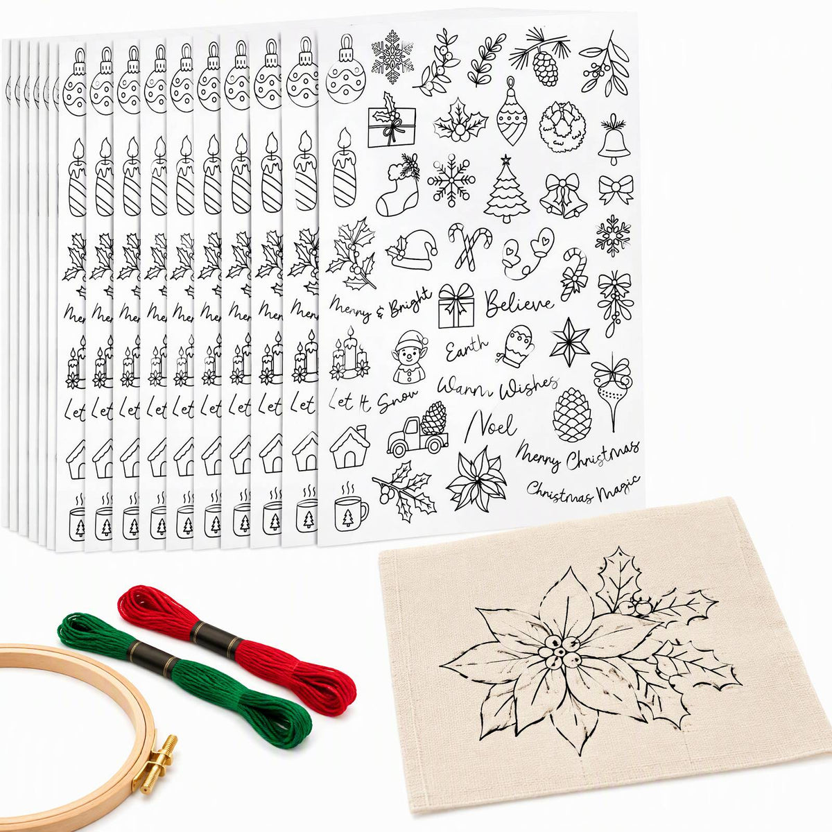 Embroidery Transfer Paper Christmas 12 Sheets Cozy Style