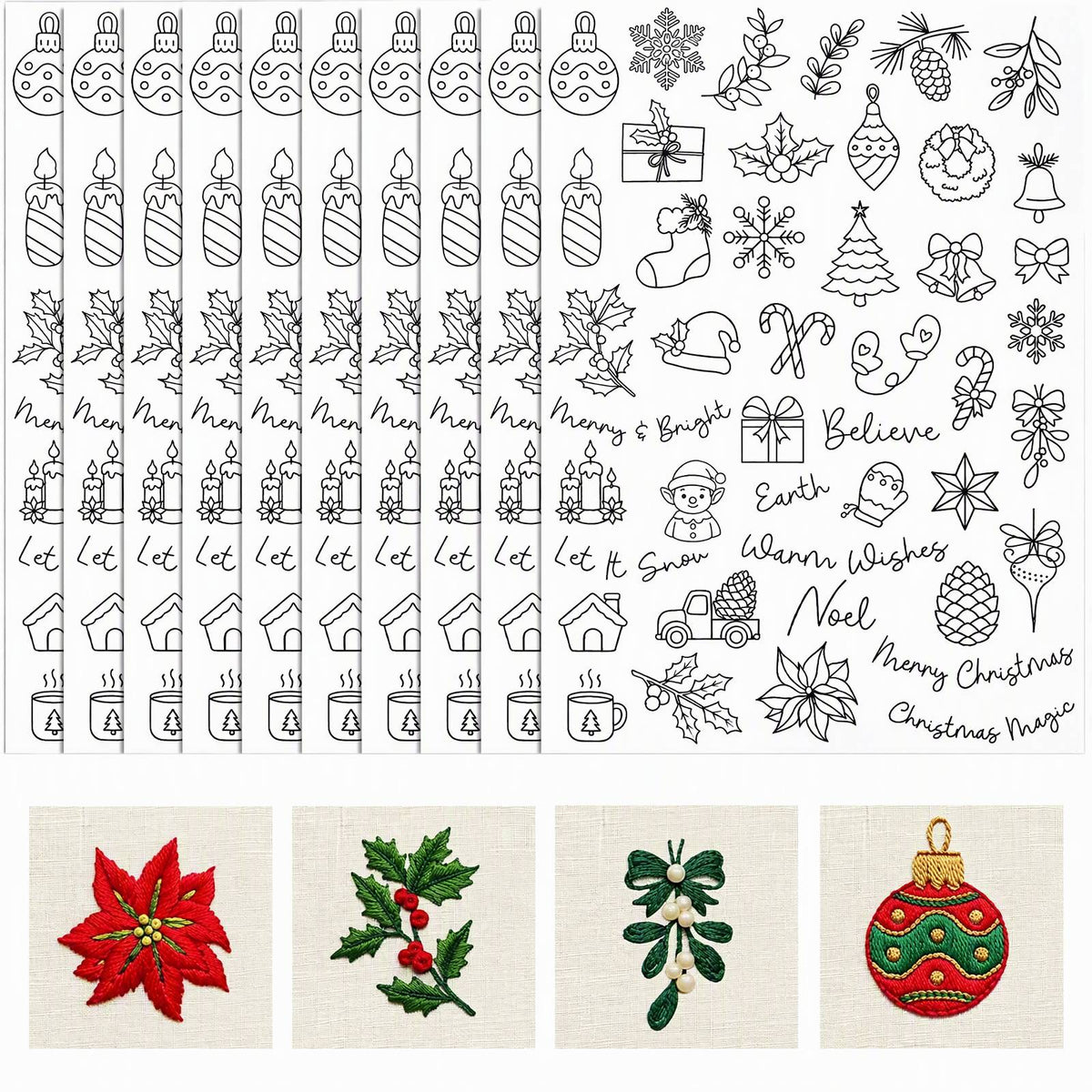 Embroidery Transfer Paper Christmas 12 Sheets Cozy Style