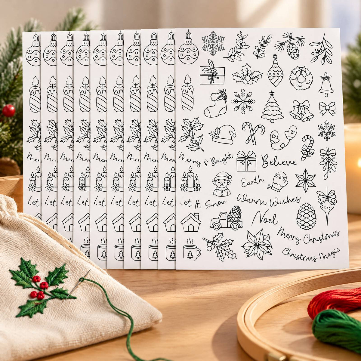 Embroidery Transfer Paper Christmas 12 Sheets Cozy Style