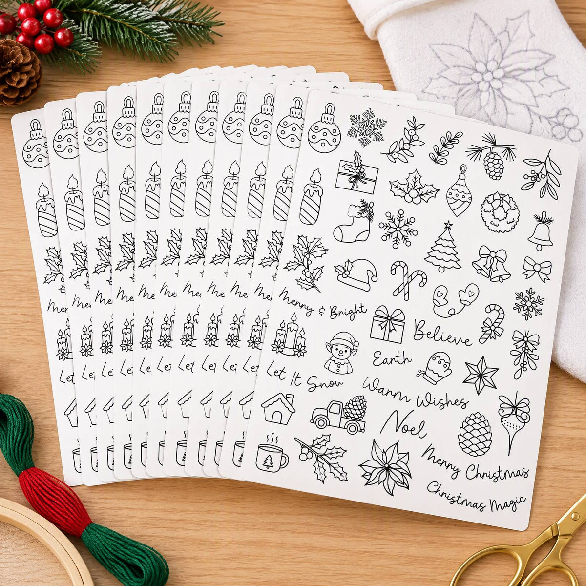 Embroidery Transfer Paper Christmas 12 Sheets Cozy Style