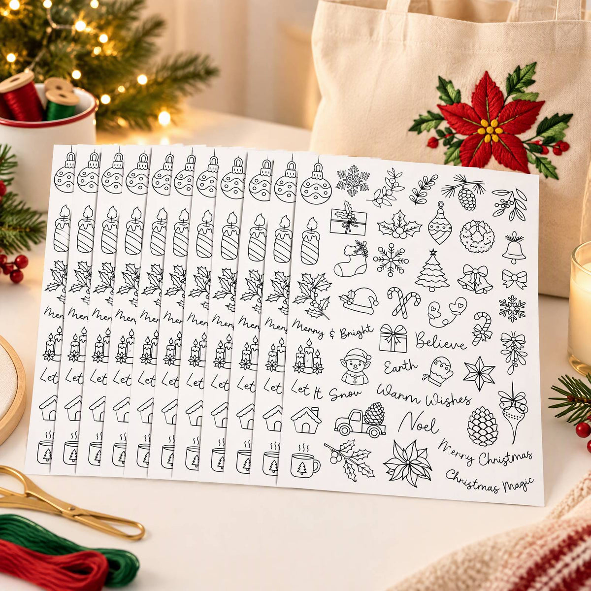Embroidery Transfer Paper Christmas 12 Sheets Cozy Style