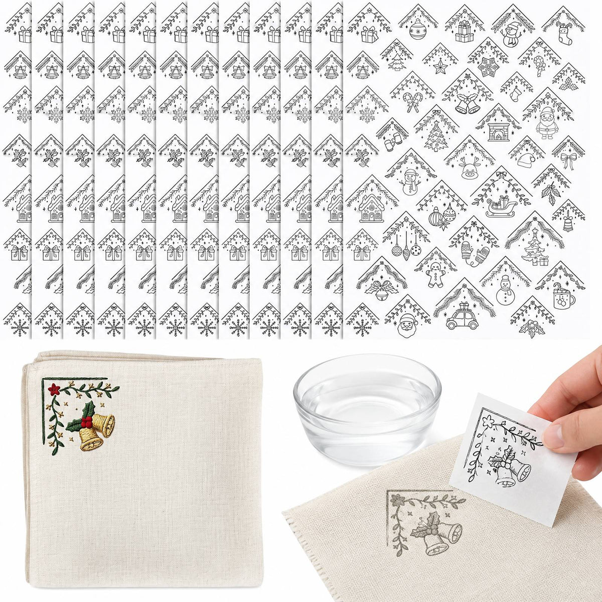 Embroidery Transfer Pattern Sheets Comers Christmas 12Pcs