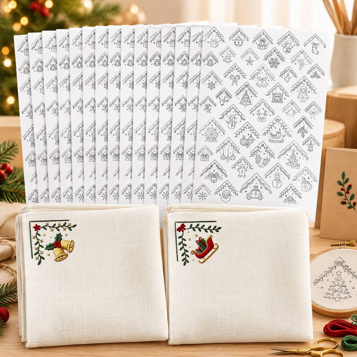 Embroidery Transfer Pattern Sheets Comers Christmas 12Pcs