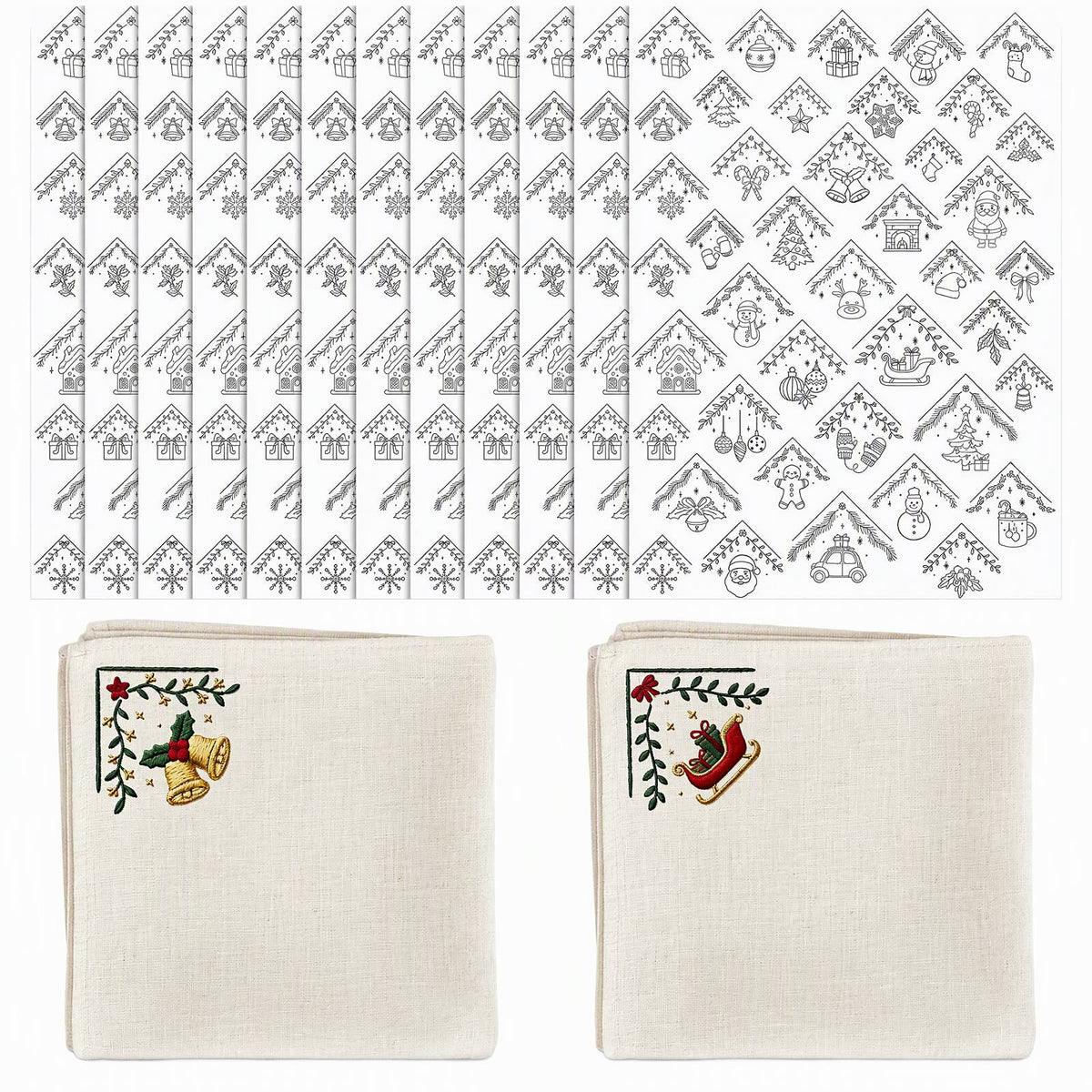Embroidery Transfer Pattern Sheets Comers Christmas 12Pcs