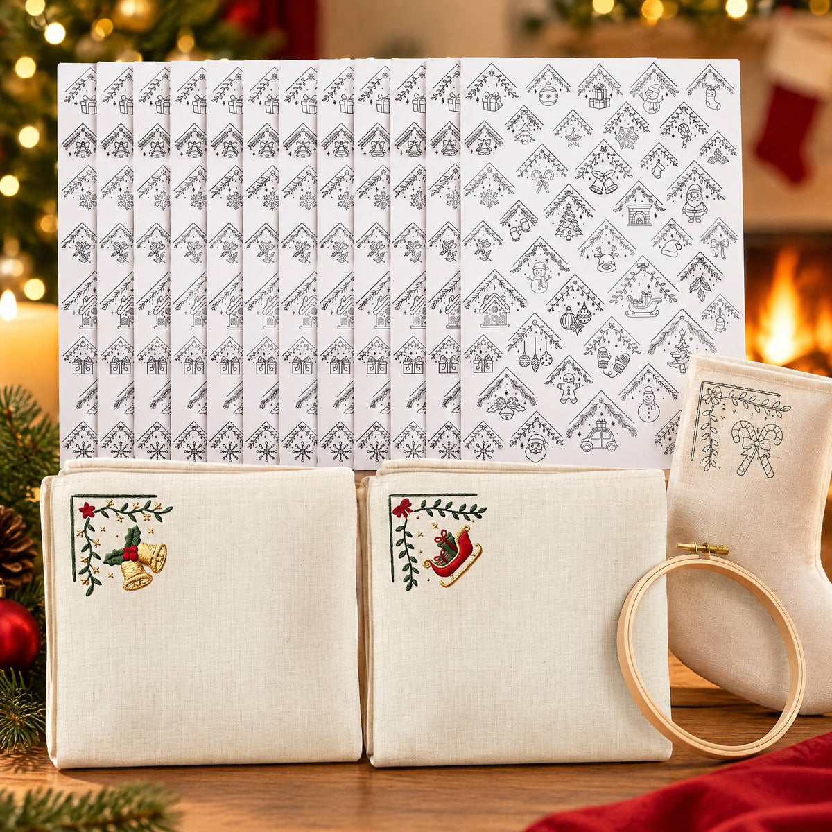 Embroidery Transfer Pattern Sheets Comers Christmas 12Pcs