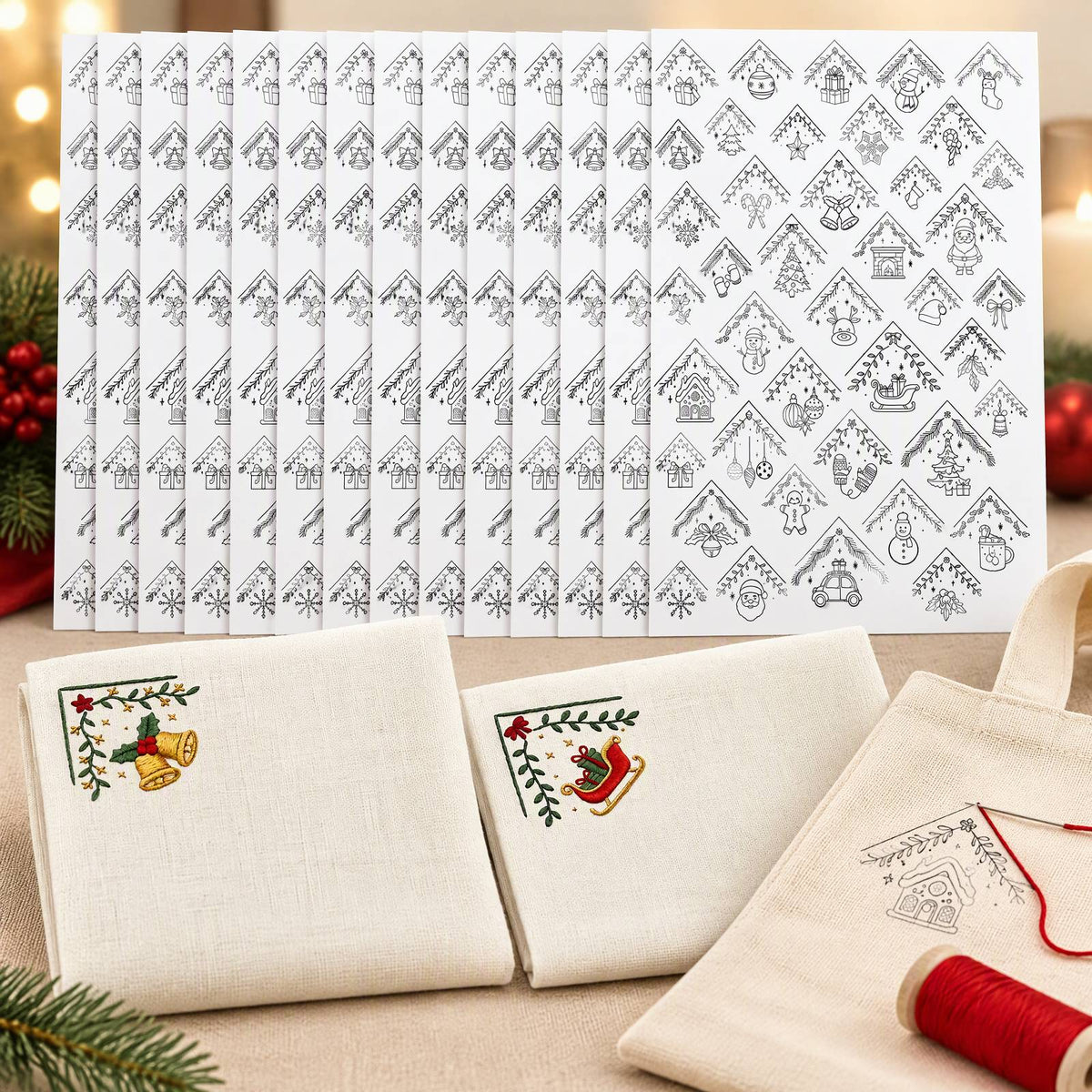 Embroidery Transfer Pattern Sheets Comers Christmas 12Pcs