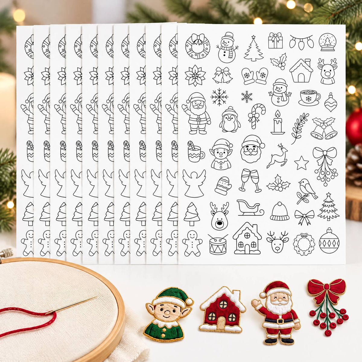 Embroidery Transfer Patterns Cute Christmas 12 Sheets Water Soluble