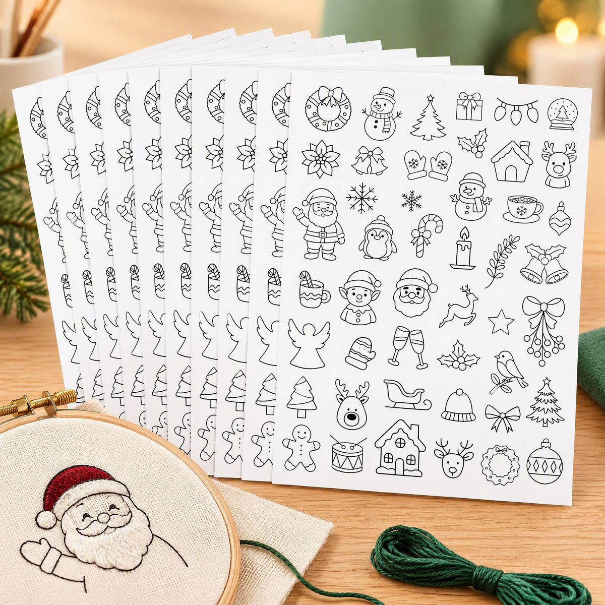 Embroidery Transfer Patterns Cute Christmas 12 Sheets Water Soluble