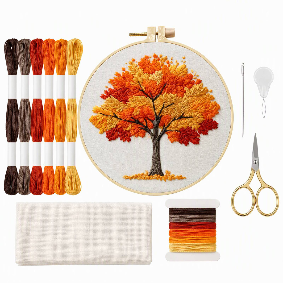 Autumn Tree - DIY Embroidery Cross Stitch Kit with Pattern Cotton Threads Needles Hoop 30×30CM/11.81×11.81in