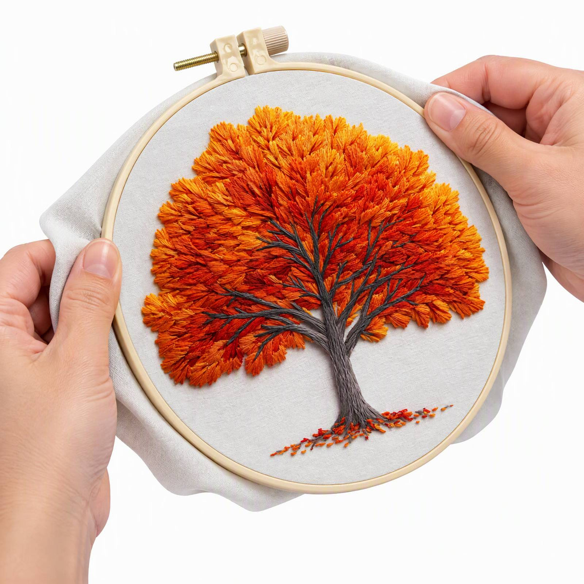 Fall Maple - DIY Embroidery Cross Stitch Kit with Pattern Cotton Threads Needles Hoop 30×30CM/11.81×11.81in