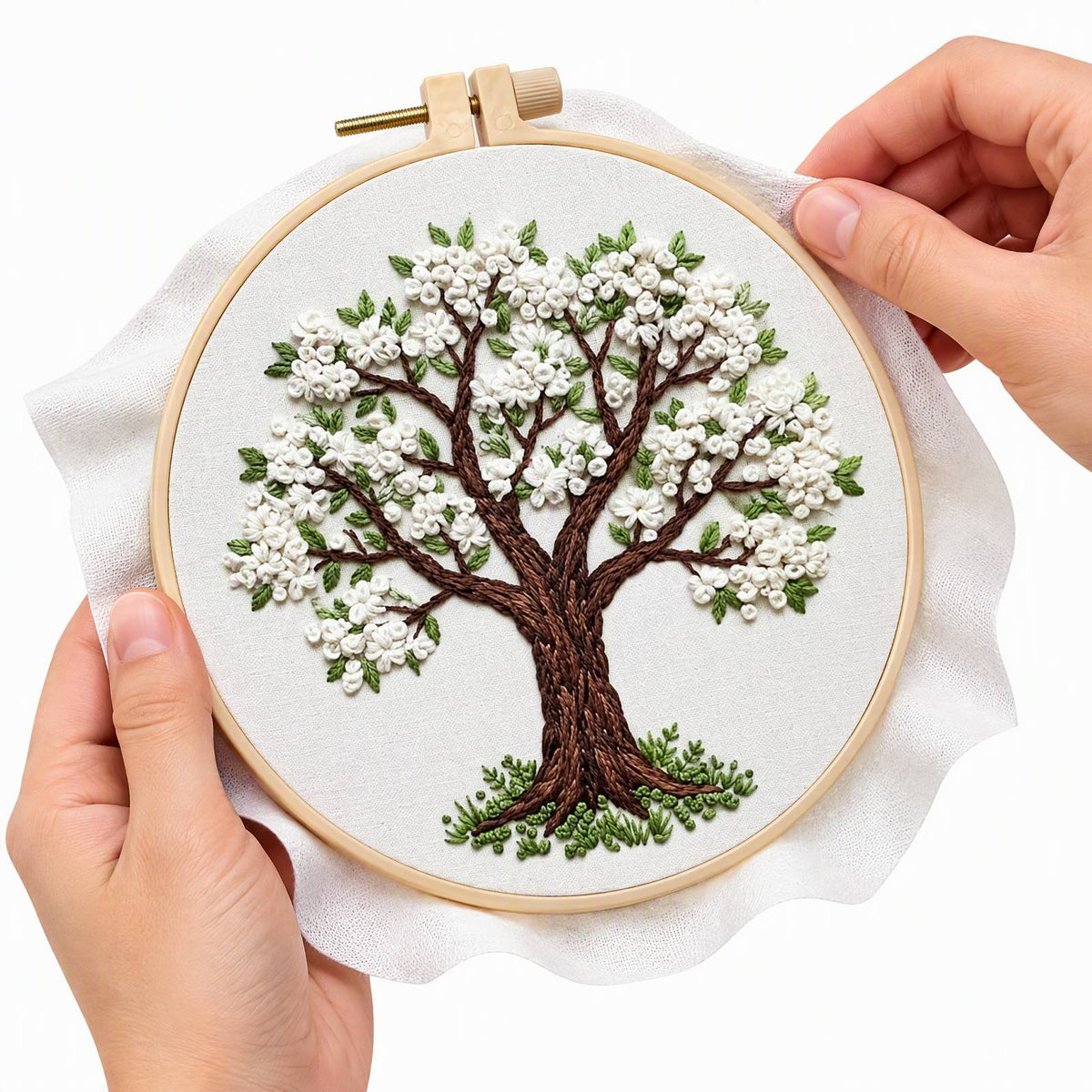 Blossom Tree - DIY Embroidery Cross Stitch Kit with Pattern Cotton Threads Needles Hoop 30×30CM/11.81×11.81in