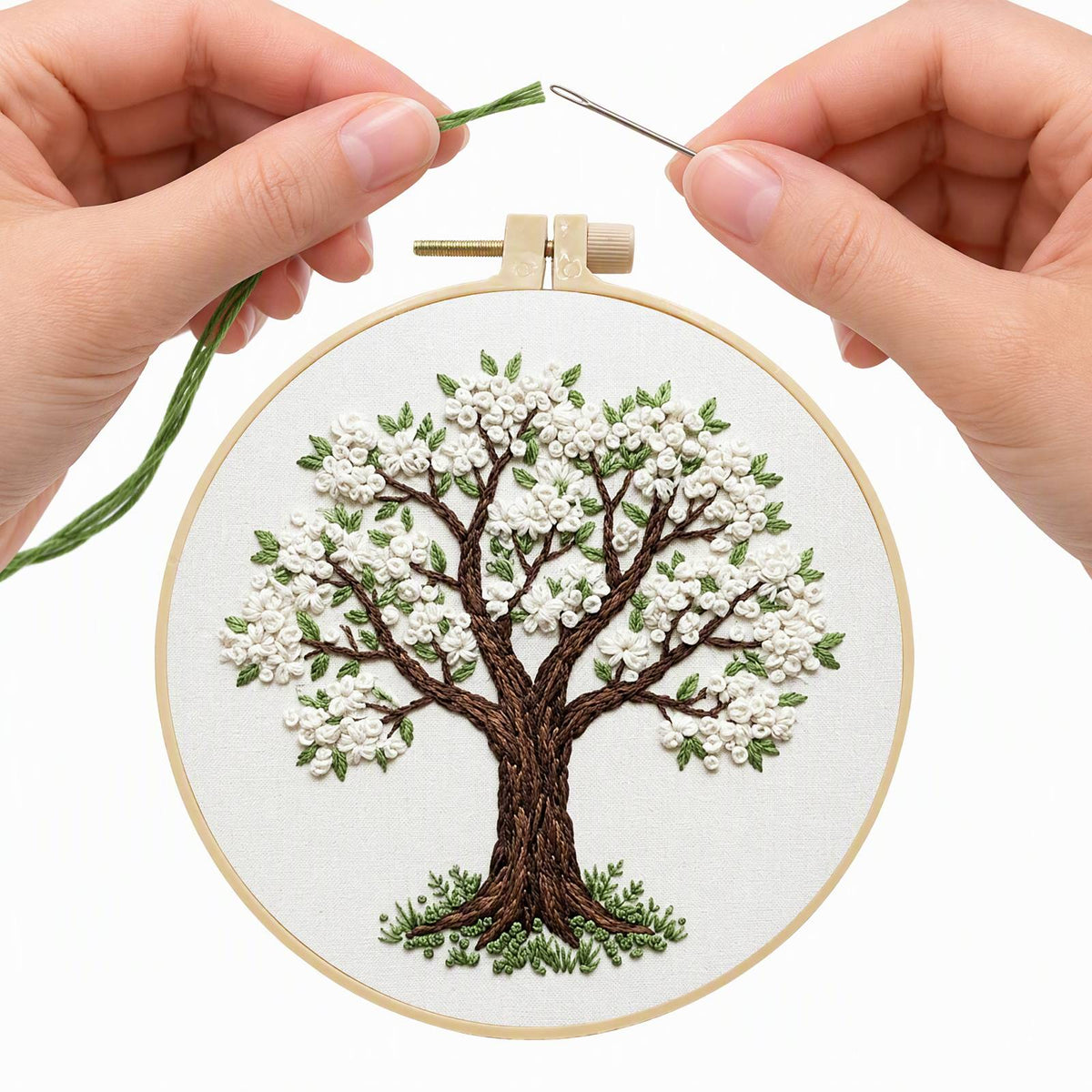 Blossom Tree - DIY Embroidery Cross Stitch Kit with Pattern Cotton Threads Needles Hoop 30×30CM/11.81×11.81in