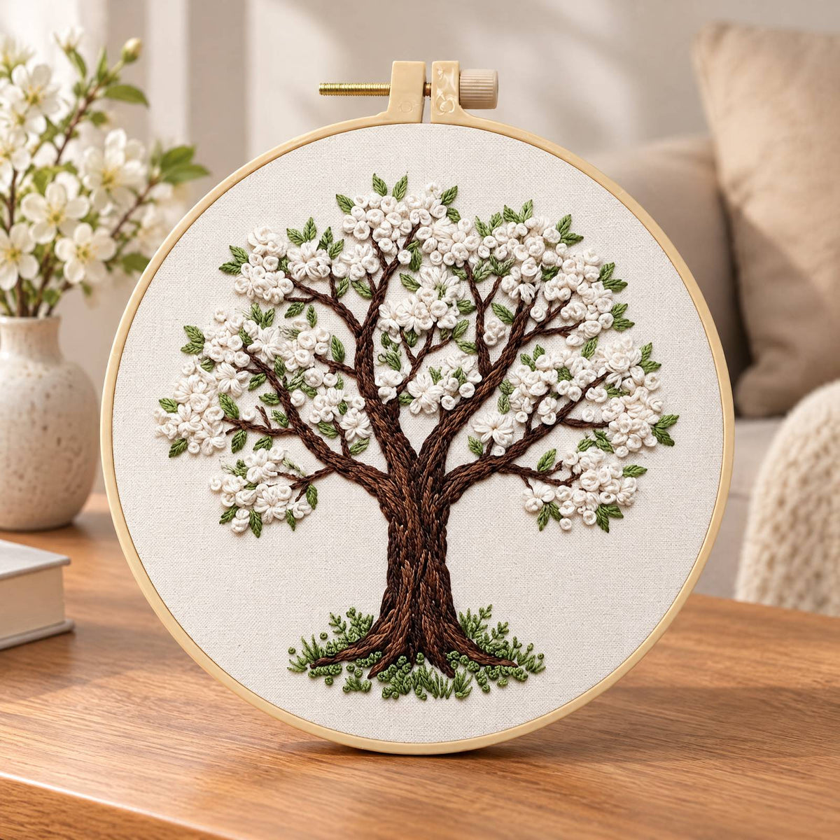 Blossom Tree - DIY Embroidery Cross Stitch Kit with Pattern Cotton Threads Needles Hoop 30×30CM/11.81×11.81in