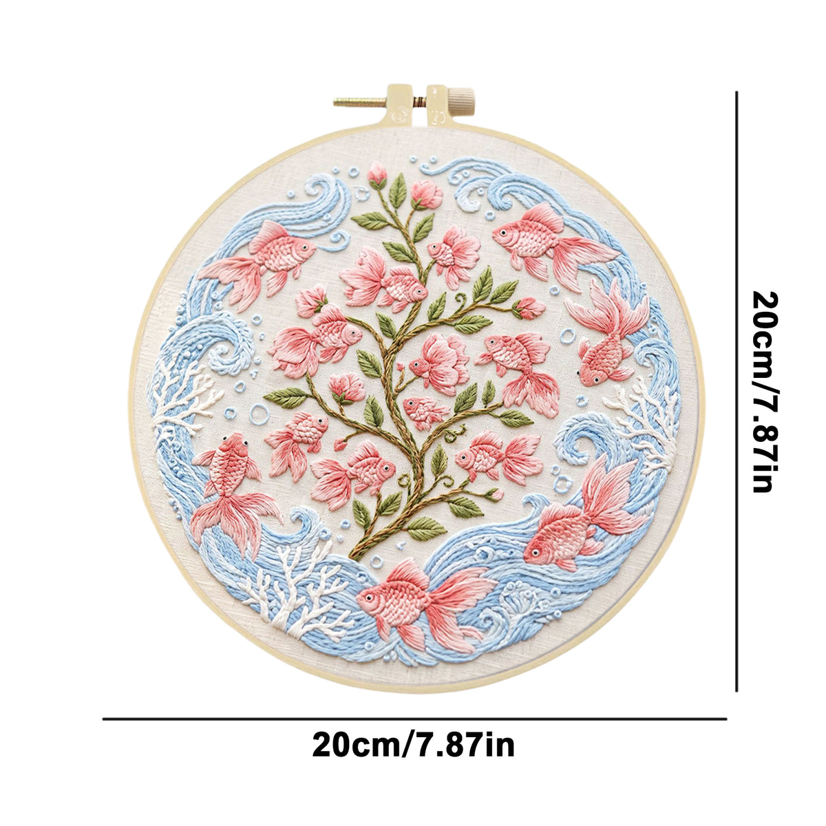 Goldfish Bloom - DIY Embroidery Cross Stitch Kit with Pattern Cotton Threads Needles Hoop 30×30CM/11.81×11.81in
