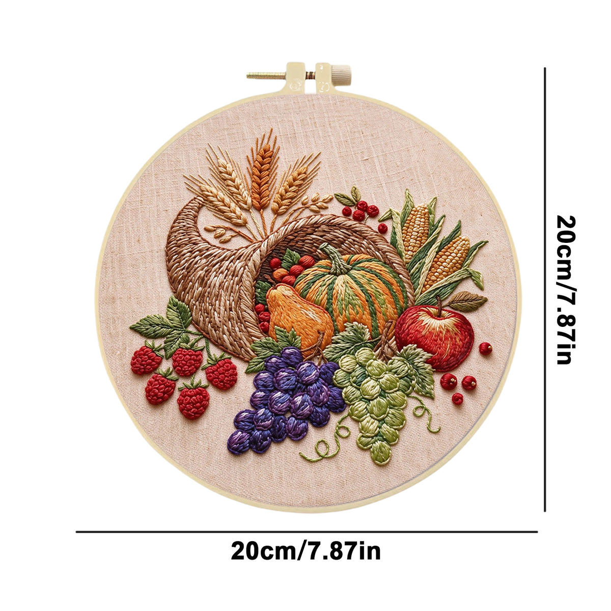 Harvest Horn - DIY Embroidery Cross Stitch Kit with Pattern Cotton Threads Needles Hoop 30×30CM/11.81×11.81in