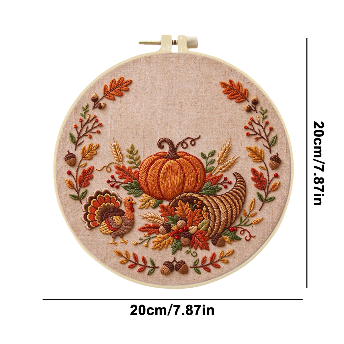 Turkey Harvest - DIY Embroidery Cross Stitch Kit with Pattern Cotton Threads Needles Hoop 30×30CM/11.81×11.81in