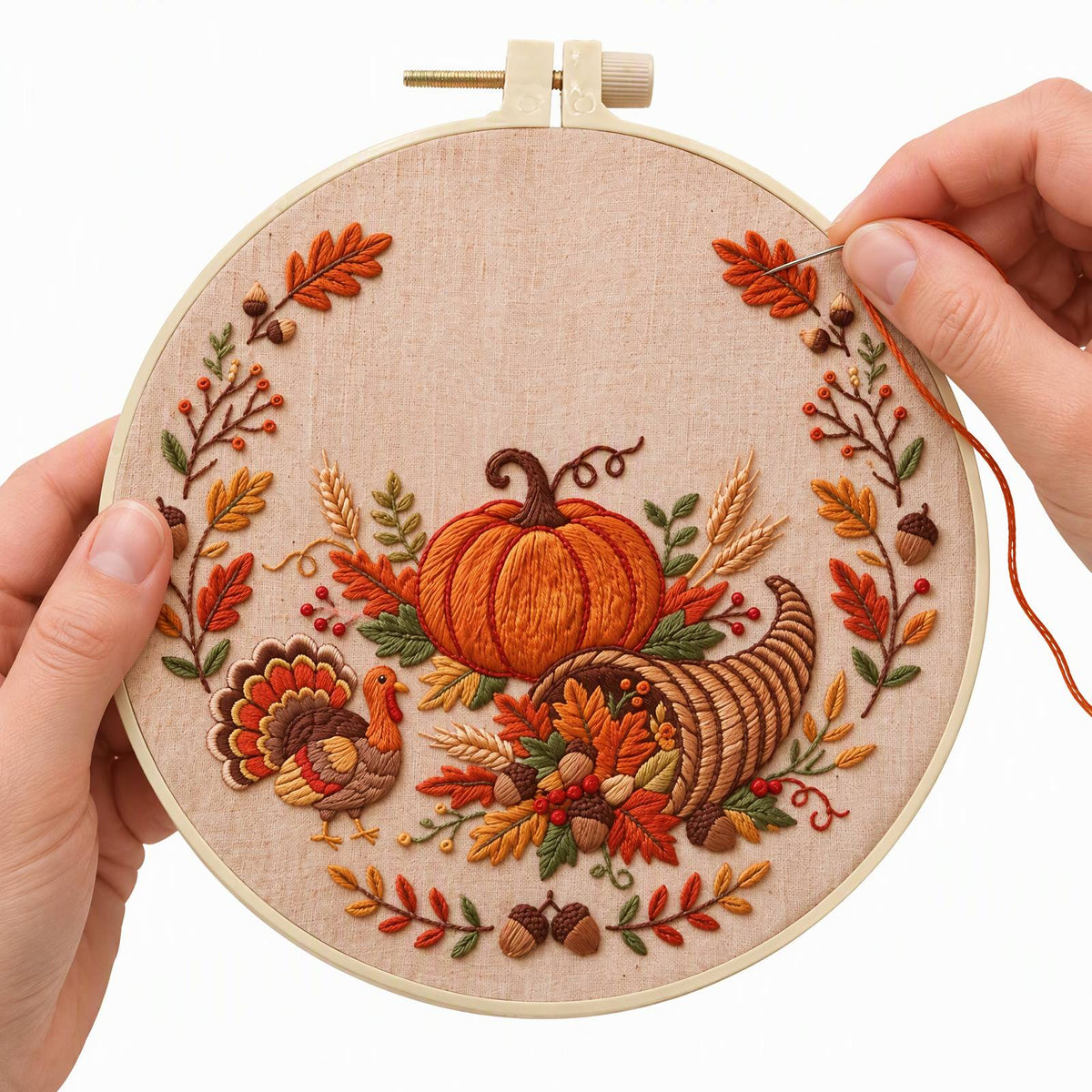 Turkey Harvest - DIY Embroidery Cross Stitch Kit with Pattern Cotton Threads Needles Hoop 30×30CM/11.81×11.81in