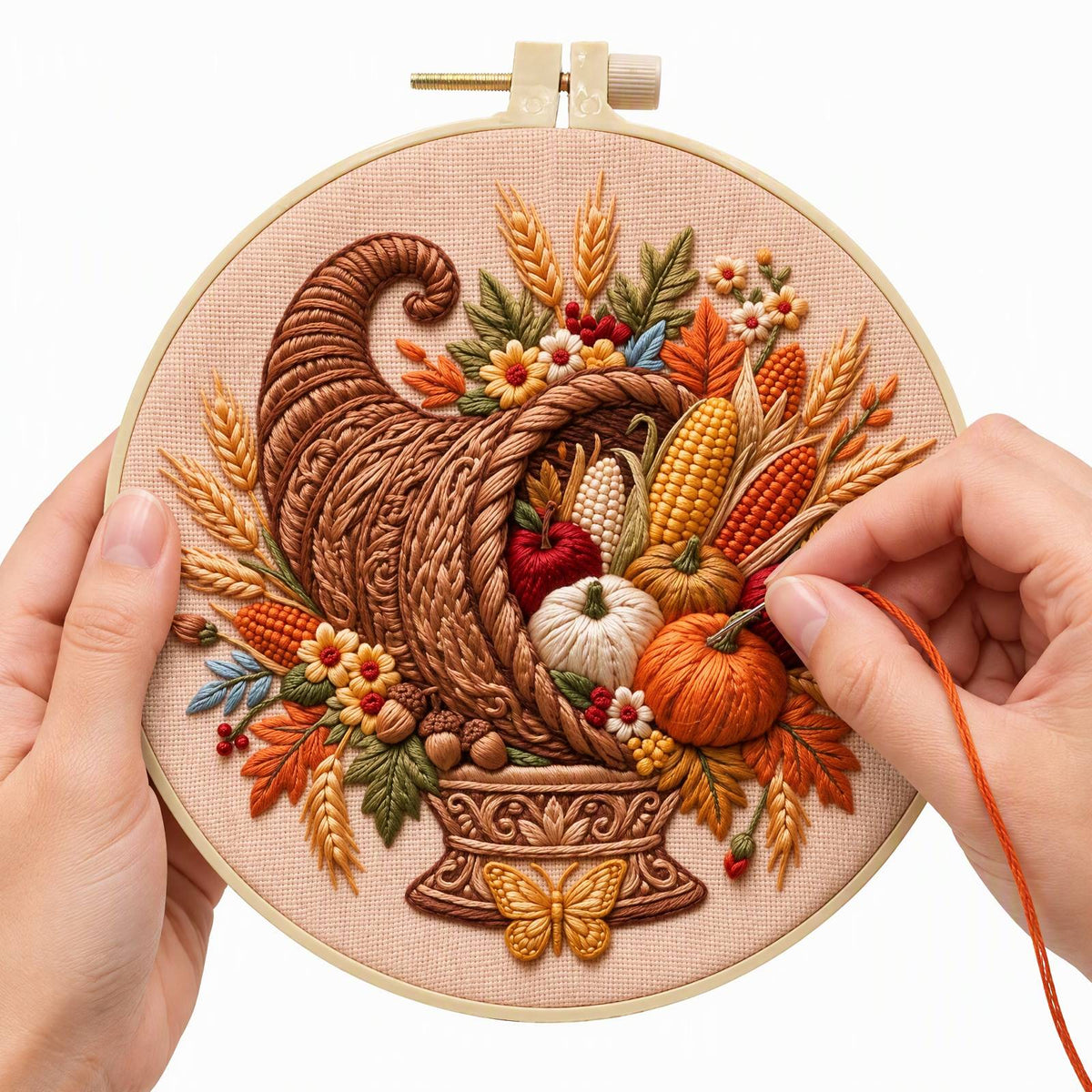 Fall Bounty - DIY Embroidery Cross Stitch Kit with Pattern Cotton Threads Needles Hoop 30×30CM/11.81×11.81in