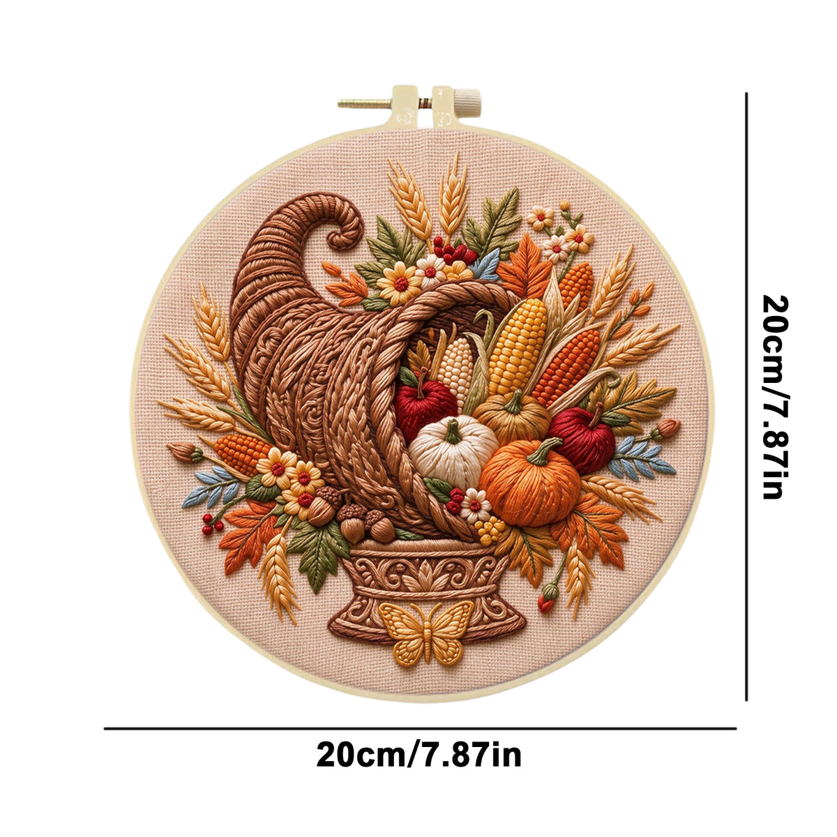 Fall Bounty - DIY Embroidery Cross Stitch Kit with Pattern Cotton Threads Needles Hoop 30×30CM/11.81×11.81in