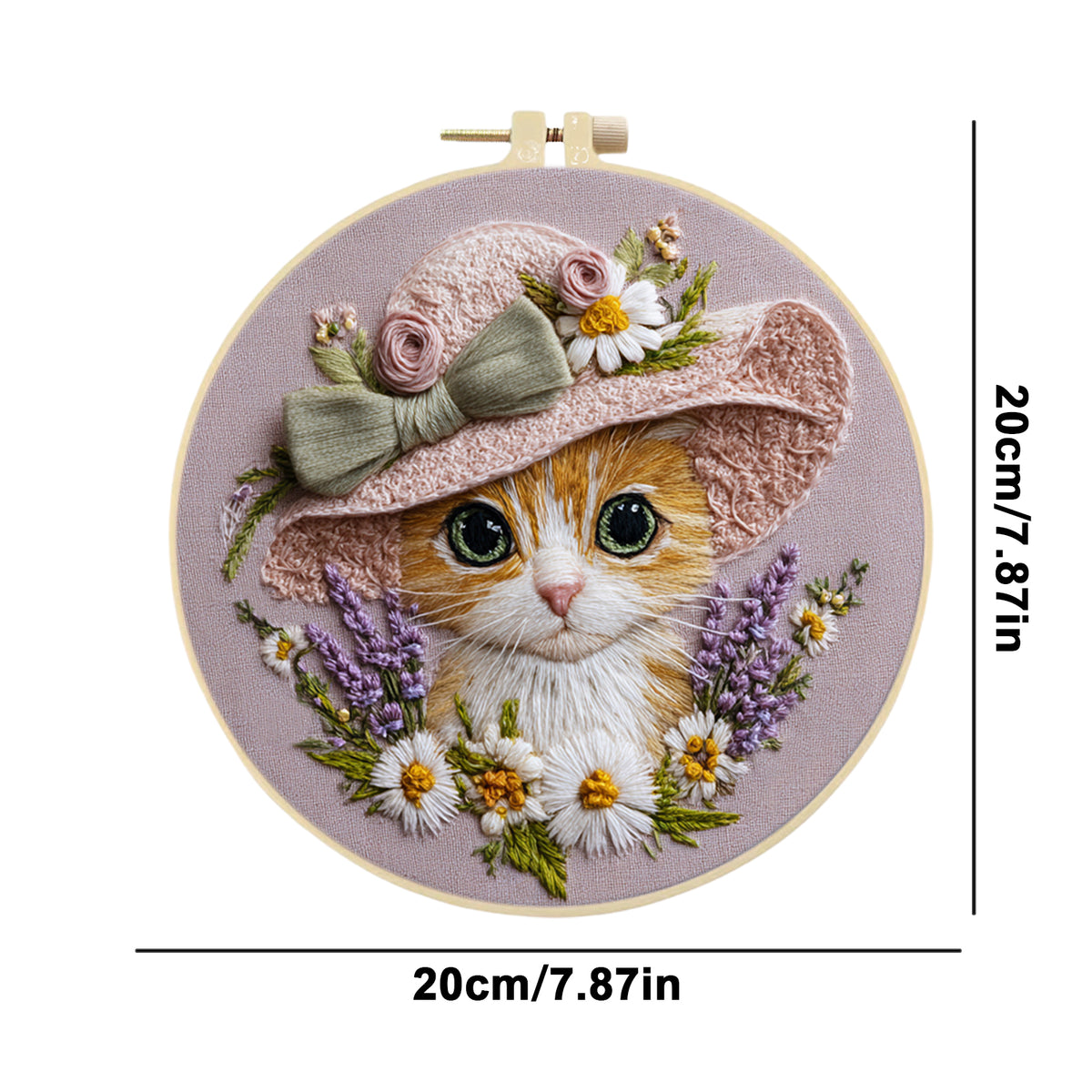 Hat Kitten - DIY Embroidery Cross Stitch Kit with Pattern Cotton Threads Needles Hoop 30×30CM/11.81×11.81in