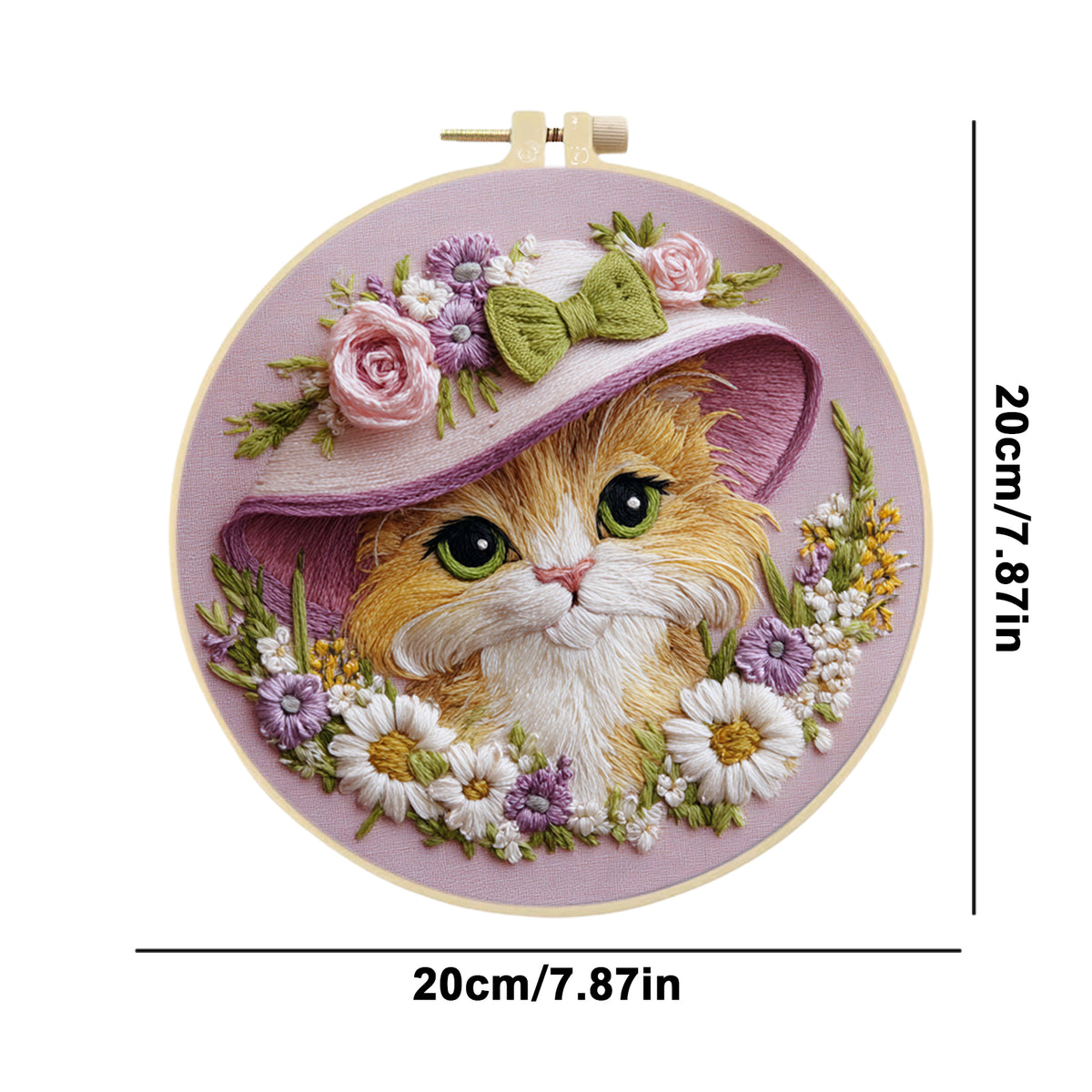Bloom Cat - DIY Embroidery Cross Stitch Kit with Pattern Cotton Threads Needles Hoop 30×30CM/11.81×11.81in