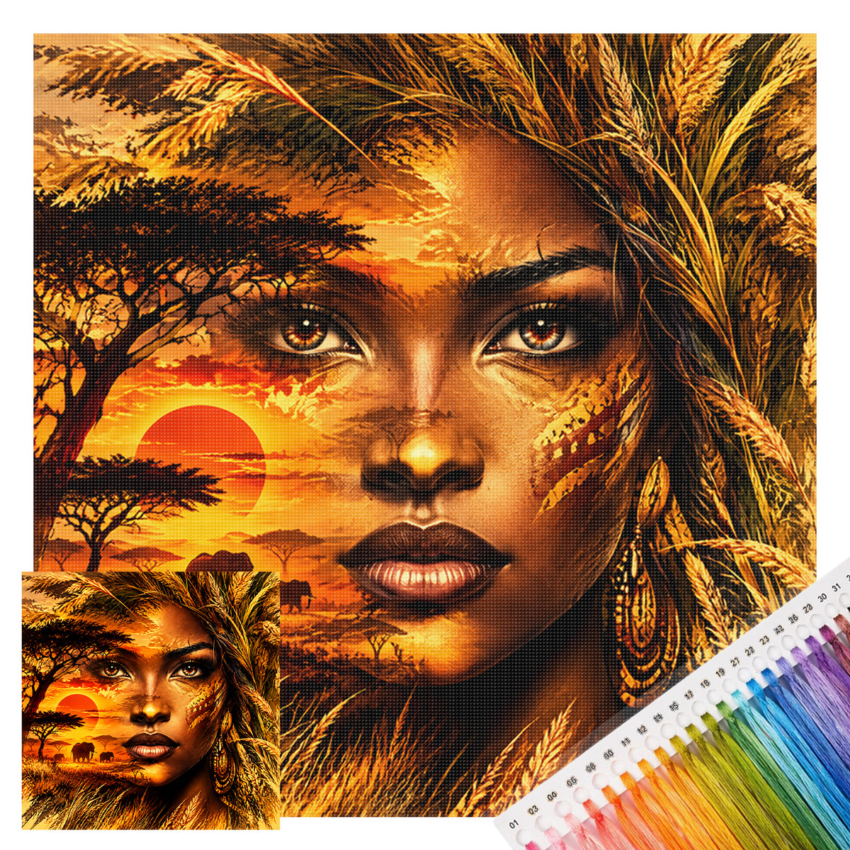 Savanna Soul – Vollständiges 11CT Stempel-Kreuzstich-Set 45x45CM – Huacan