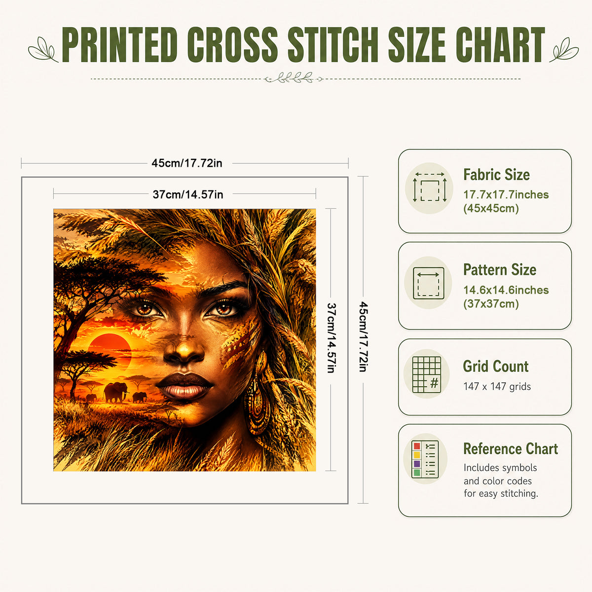 Savanna Soul – Vollständiges 11CT Stempel-Kreuzstich-Set 45x45CM – Huacan
