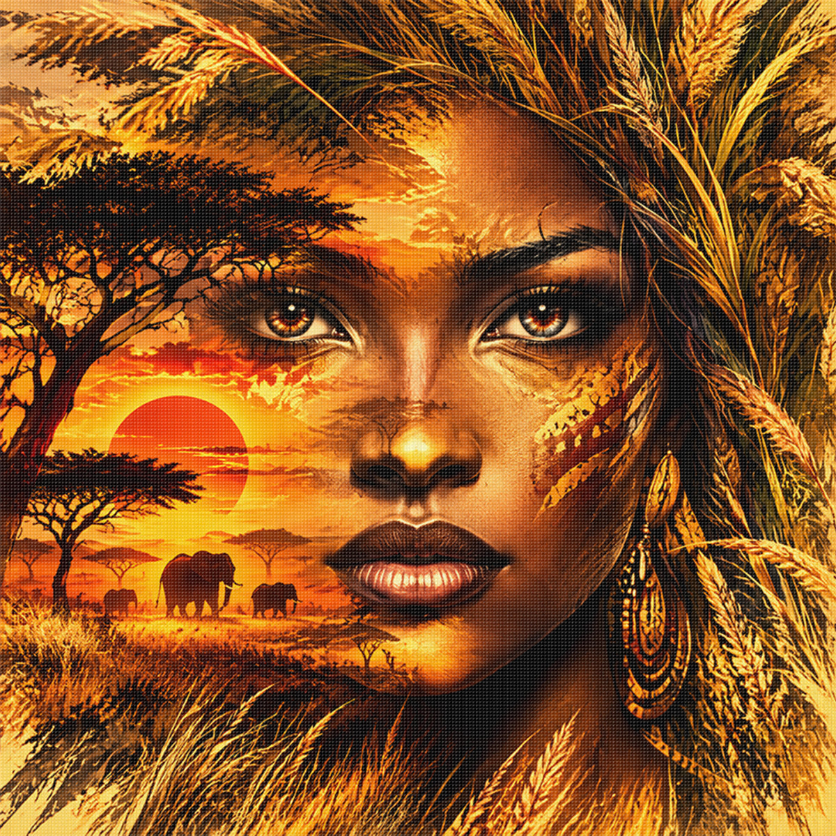 Savanna Soul – Vollständiges 11CT Stempel-Kreuzstich-Set 45x45CM – Huacan