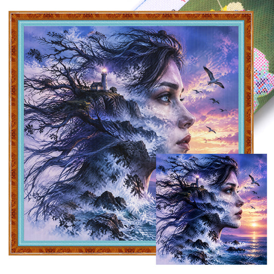 Ocean Beacon – Vollständiges 11CT gestempeltes Kreuzstich-Set 45x45 cm – Huacan