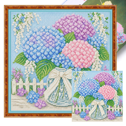 Hortensienvase – Komplettes 14CT Stempel-Kreuzstichset 30x30CM – Huacan