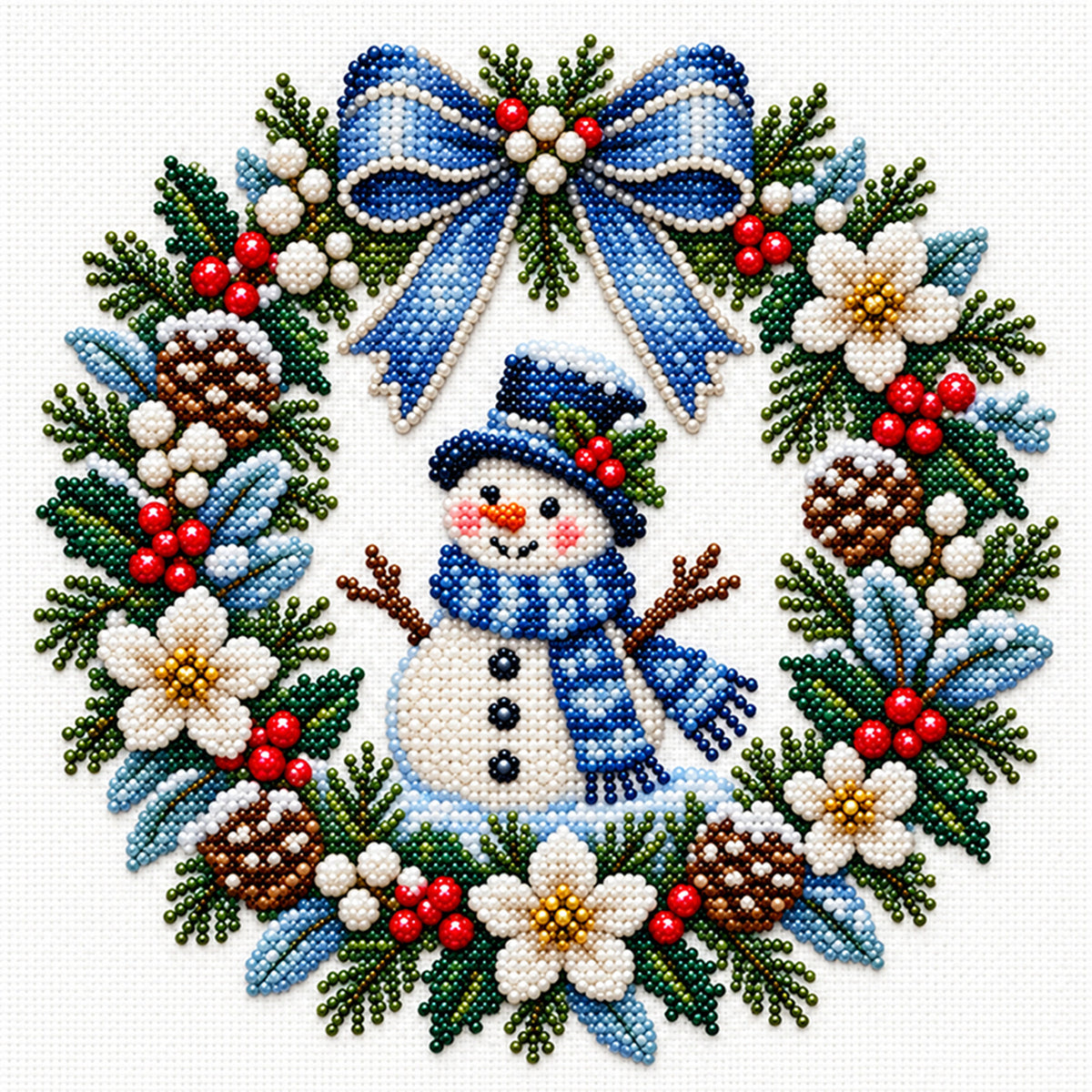 Snowman Wreath - Partial 11CT Stamped Cross Stitch - Bead Embroidery 36×36CM/14.17×14.17in