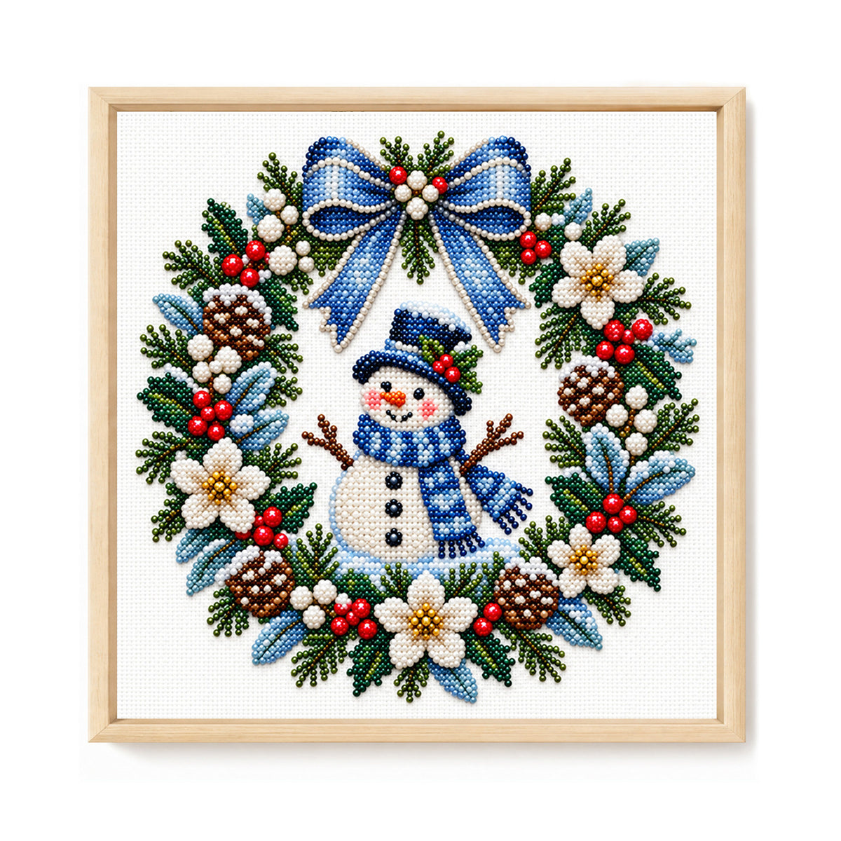 Snowman Wreath - Partial 11CT Stamped Cross Stitch - Bead Embroidery 36×36CM/14.17×14.17in
