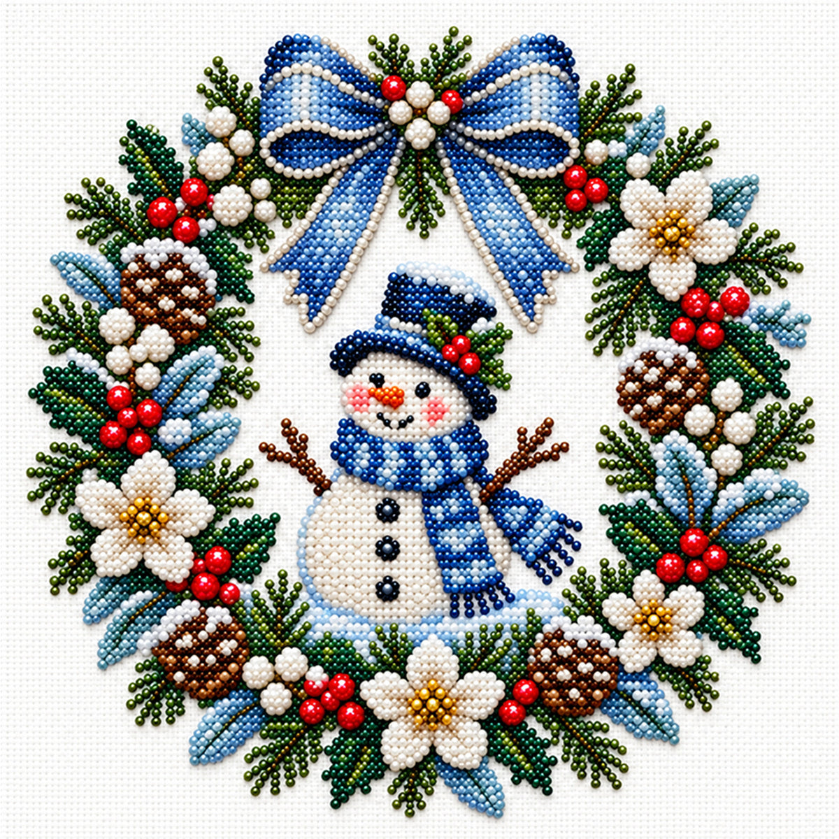 Snowman Wreath - Partial 11CT Stamped Cross Stitch - Bead Embroidery 36×36CM/14.17×14.17in