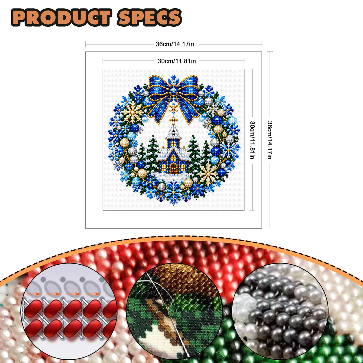 Church Wreath - Partial 11CT Stamped Cross Stitch - Bead Embroidery 36×36CM/14.17×14.17in