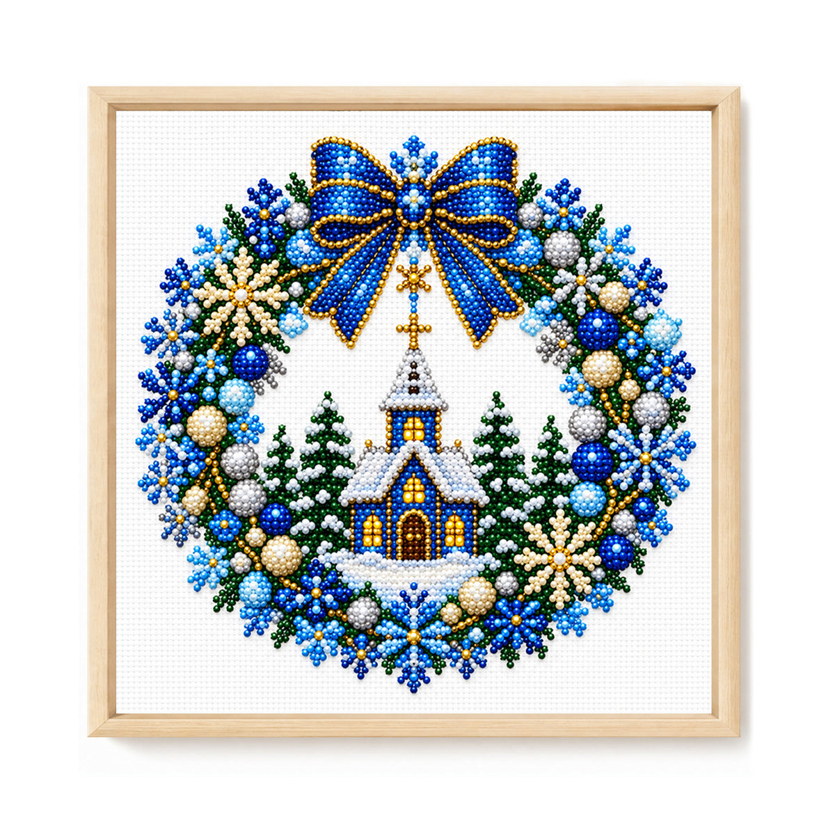Church Wreath - Partial 11CT Stamped Cross Stitch - Bead Embroidery 36×36CM/14.17×14.17in
