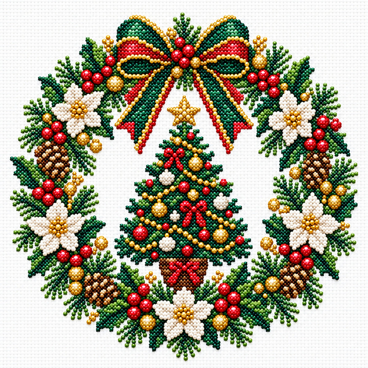 Tree Wreath - Partial 11CT Stamped Cross Stitch - Bead Embroidery 36×36CM/14.17×14.17in
