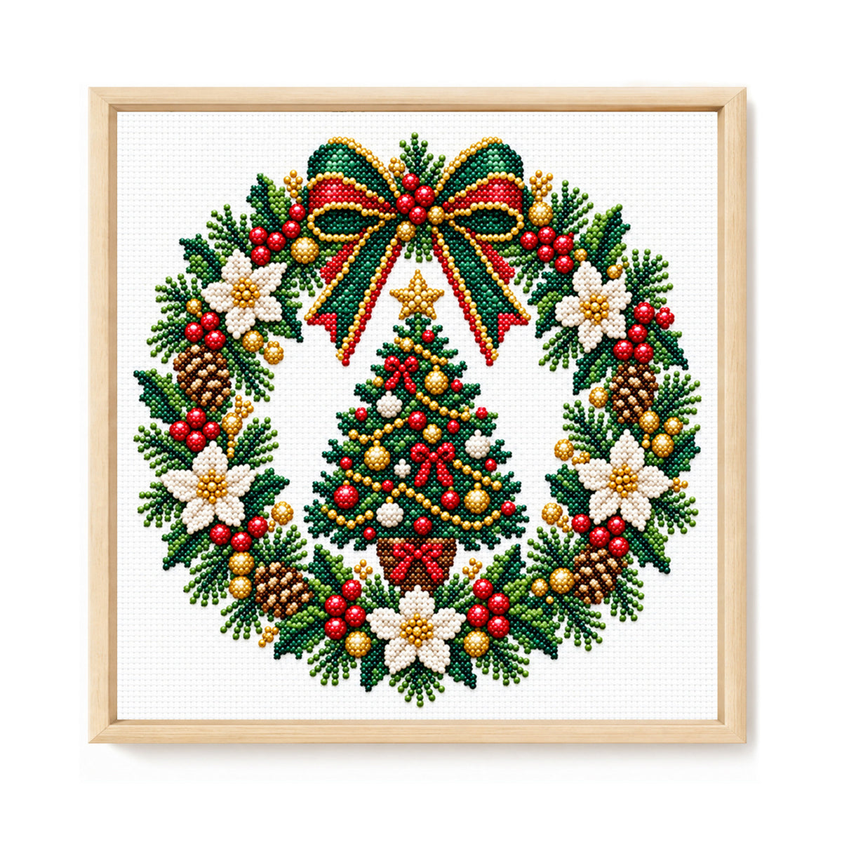 Tree Wreath - Partial 11CT Stamped Cross Stitch - Bead Embroidery 36×36CM/14.17×14.17in